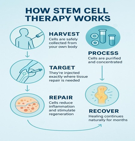 Scientist examining regenerative stem cells and a 3D heart model representing heart muscle regeneration after cardiac injury